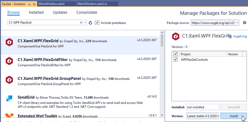 Using ComponentOne WPF Controls with the NuGet Package Manager