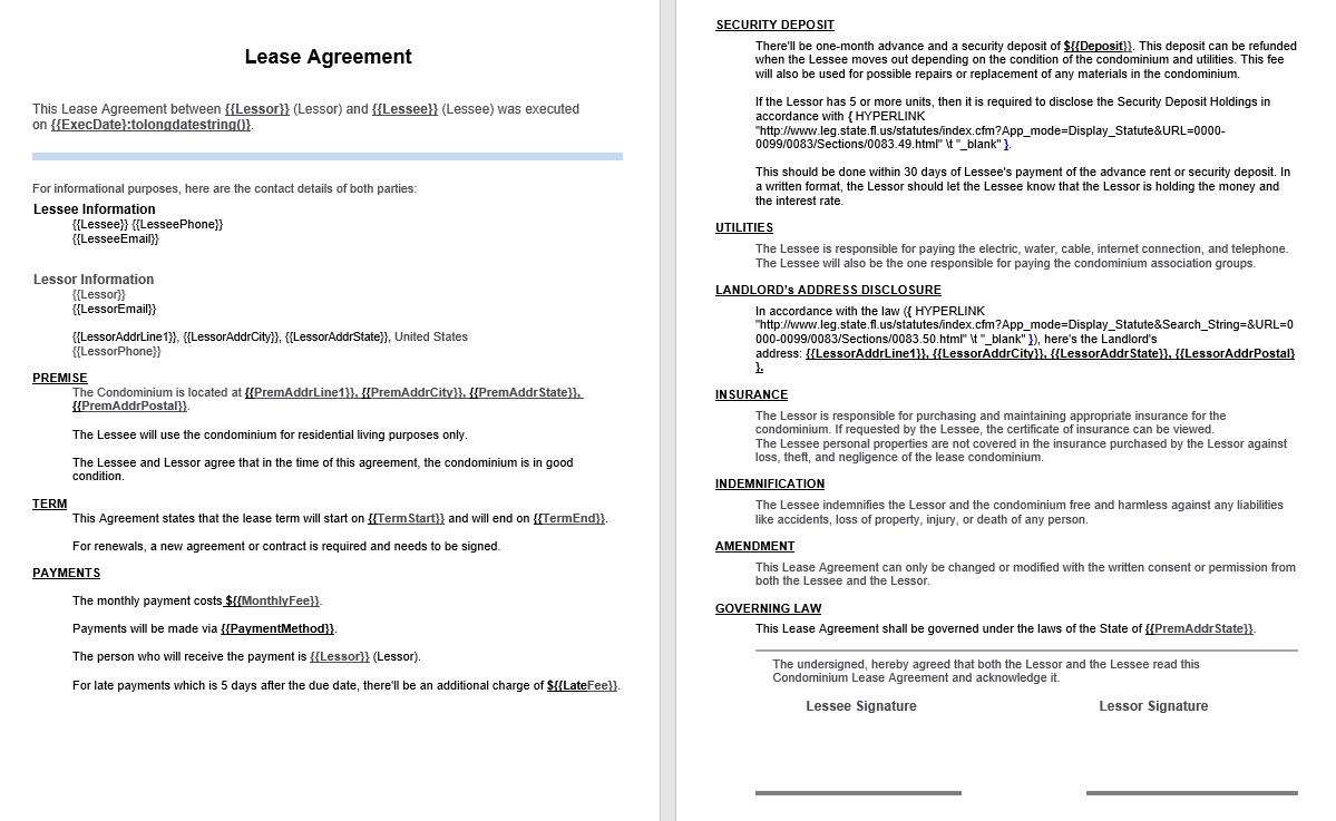 Lease Agreement Template example by GrapeCity