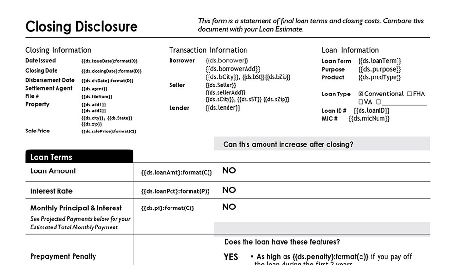 Sample completed file for Loan Closing Disclosure created by GcWord V4 API in C Sharp by GrapeCity