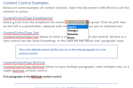 word rich text content control date