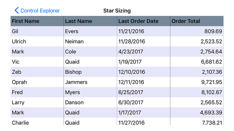 Star Sizing .NET Data Grid